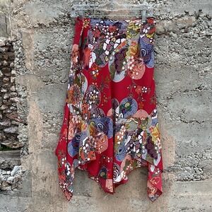Vintage Multiples Red Size-12-14 1 Boho Handkerchief Skirt Floral Y2K Cottage
